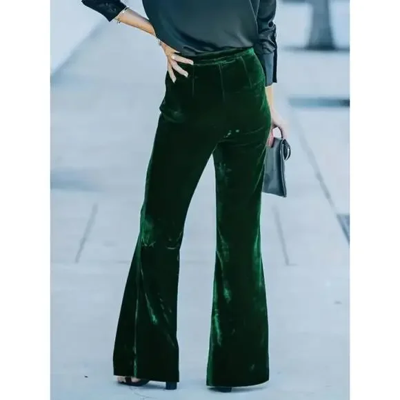 High Waist Velvet Flare Holiday Dressy Pants - Picture 9 of 15